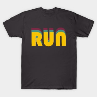 Run - inspirational retro text design - motivation (yellow on grey) T-Shirt